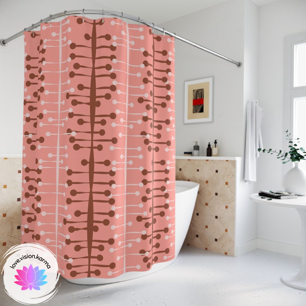 Retro 50s Mid Century Modern Lines Vintage Pink Shower Curtain