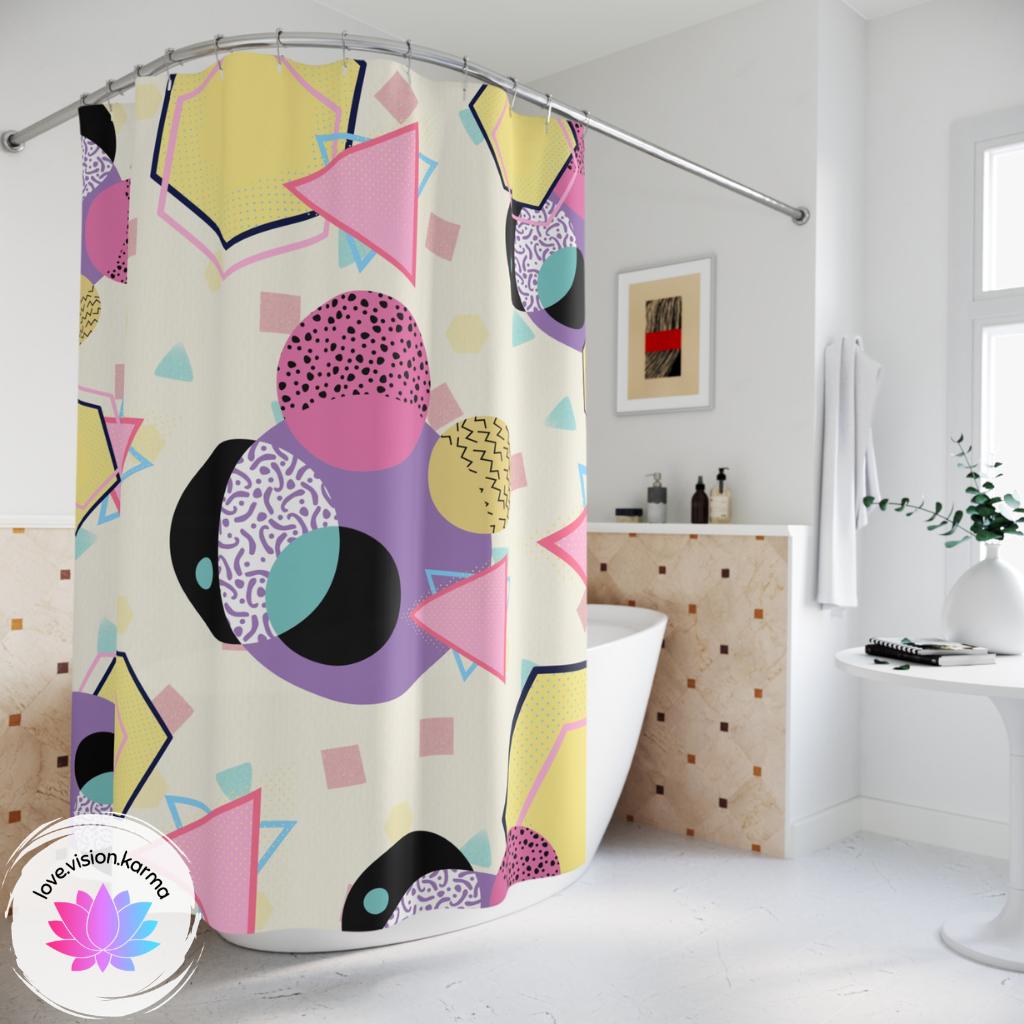 Retro 90's Aesthetic Geometric Throwback Multicolor Shower Curtain