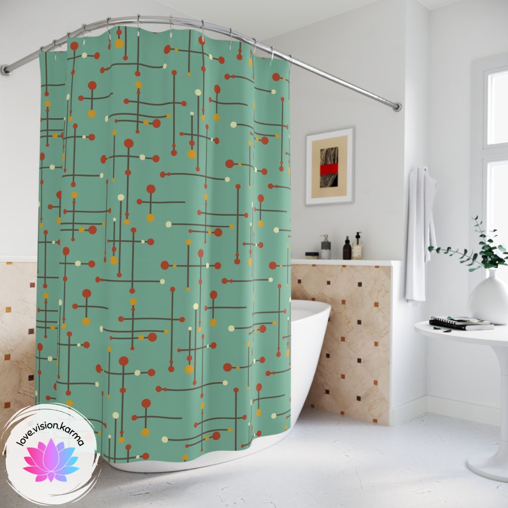 Mid Century Modern Lines Eames Inspired Teal Shower Curtain