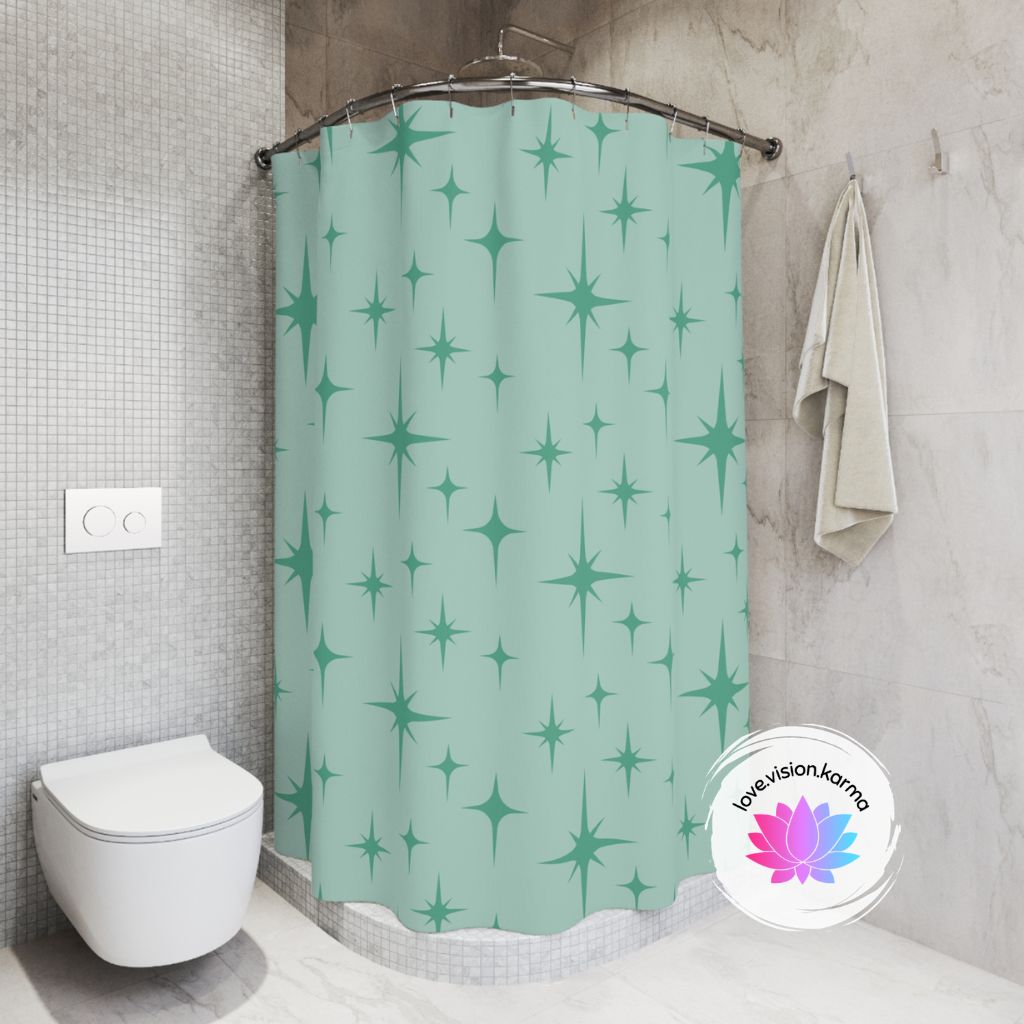 Retro MCM Atomic Starburst Mint Green Shower Curtain