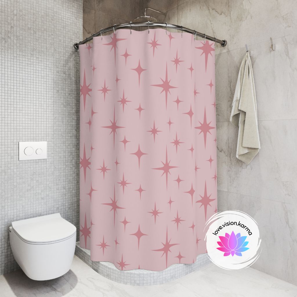 Retro 50s Pink Atomic Starburst Mid Century Modern Shower Curtain