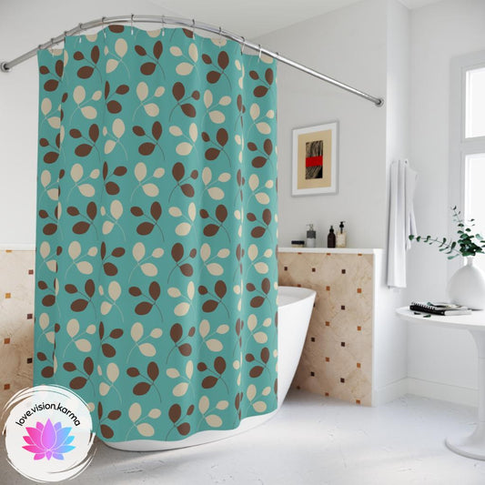 Retro 1950's Mid Century Leaves on Blue Shower Curtain