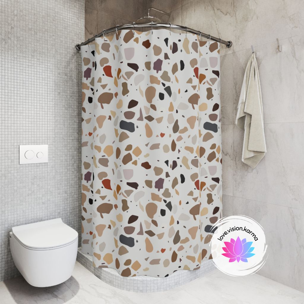 Terrazzo Print Brown Modern Minimalist Shower Curtain