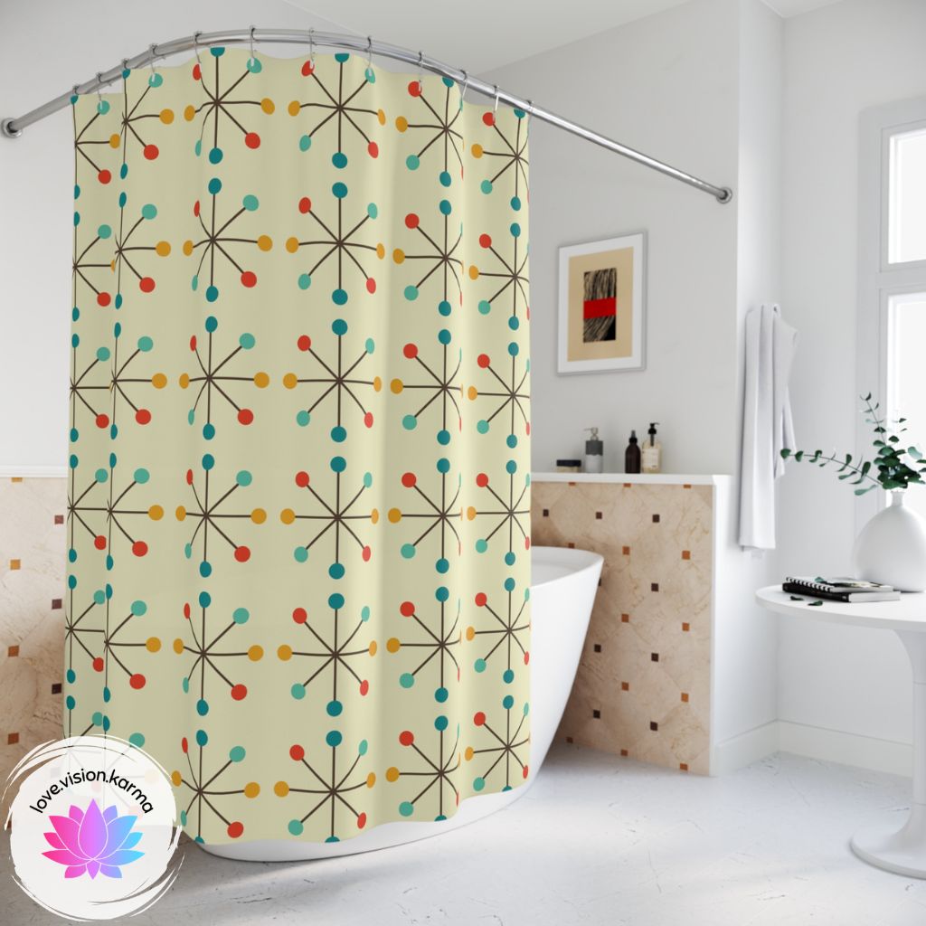 Vintage Retro 1950s Atomic Burst MCM Shower Curtain