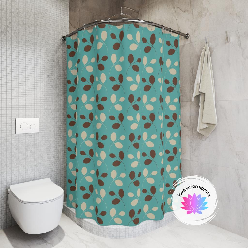 Retro 1950's Mid Century Leaves on Blue Shower Curtain