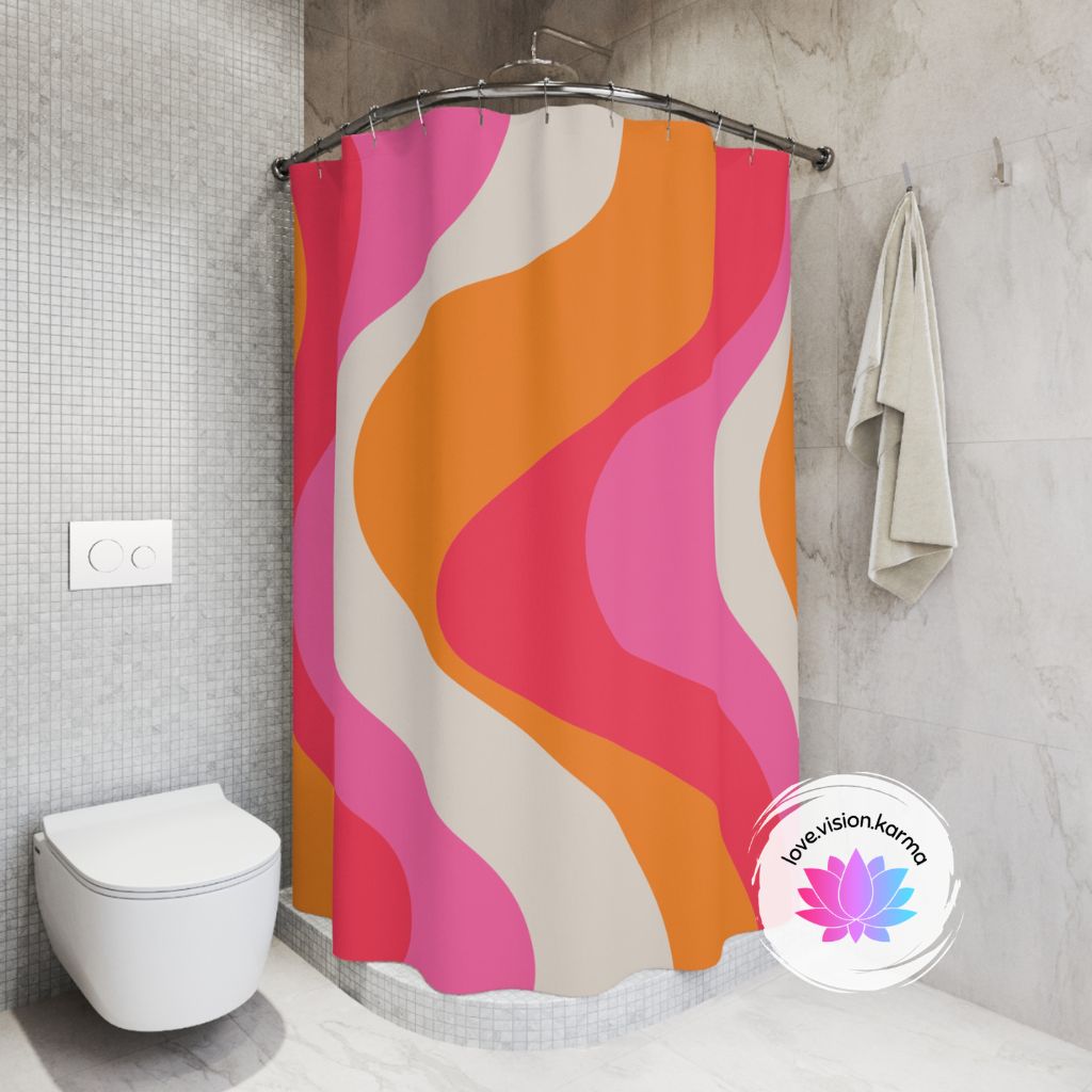 Retro 60s Groovy Hippie Swirl MCM Pink & Orange Shower Curtain