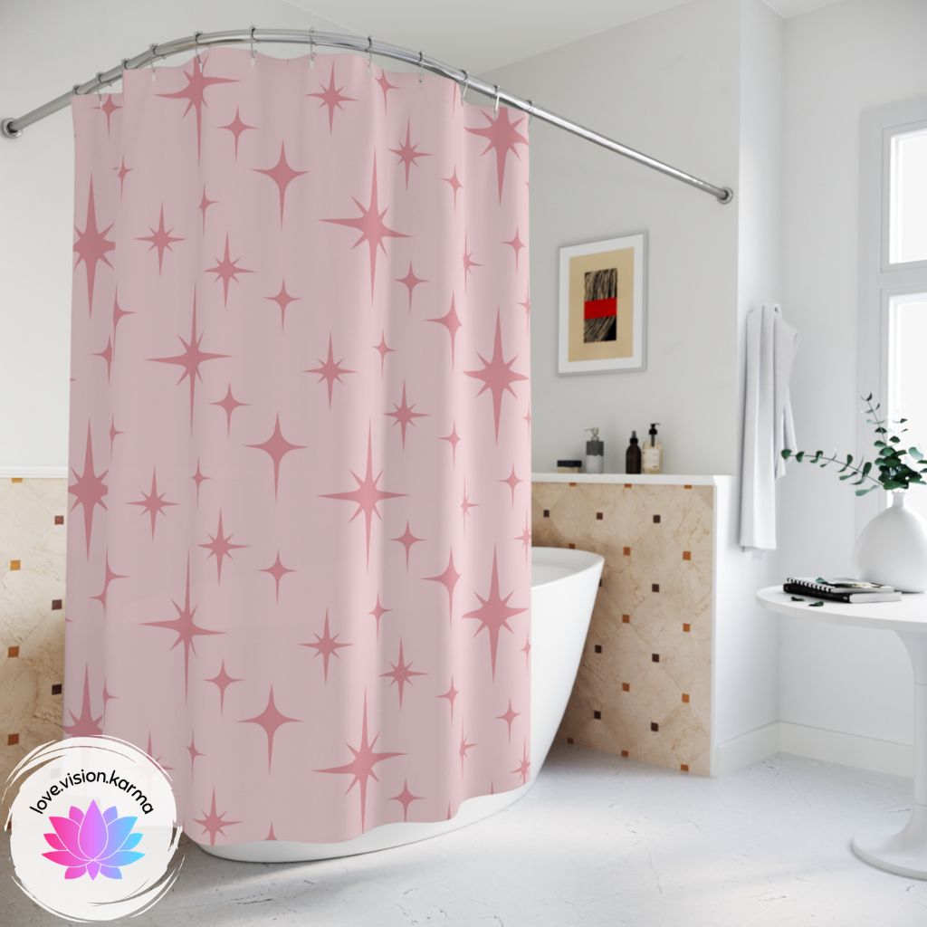 Retro 50s Pink Atomic Starburst Mid Century Modern Shower Curtain