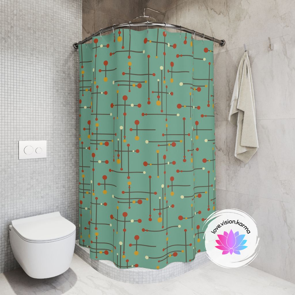 Mid Century Modern Lines Eames Inspired Teal Shower Curtain