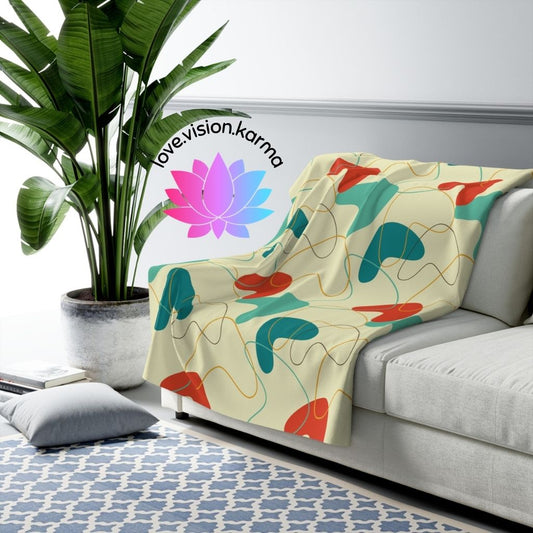 Retro 50's Atomic Boomerang Mid Century Mod Multicolor Velveteen Lightweight Blanket