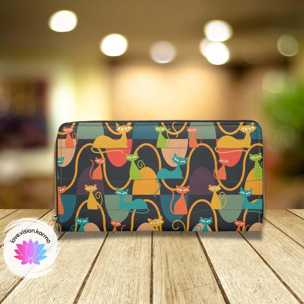 Retro 50's Atomic Cats Mid Century Mod Multicolor Zipper Wallet | lovevisionkarma.com