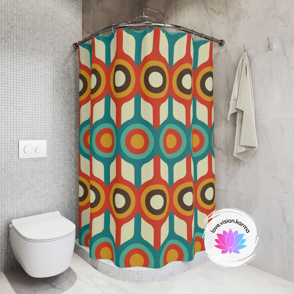 Retro 50s 60s Mid Century Circles Blue & Orange Shower Curtain