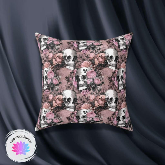 Skull with Roses Vintage Goth Glam Blush & Pink Valentine/Halloween Pillow