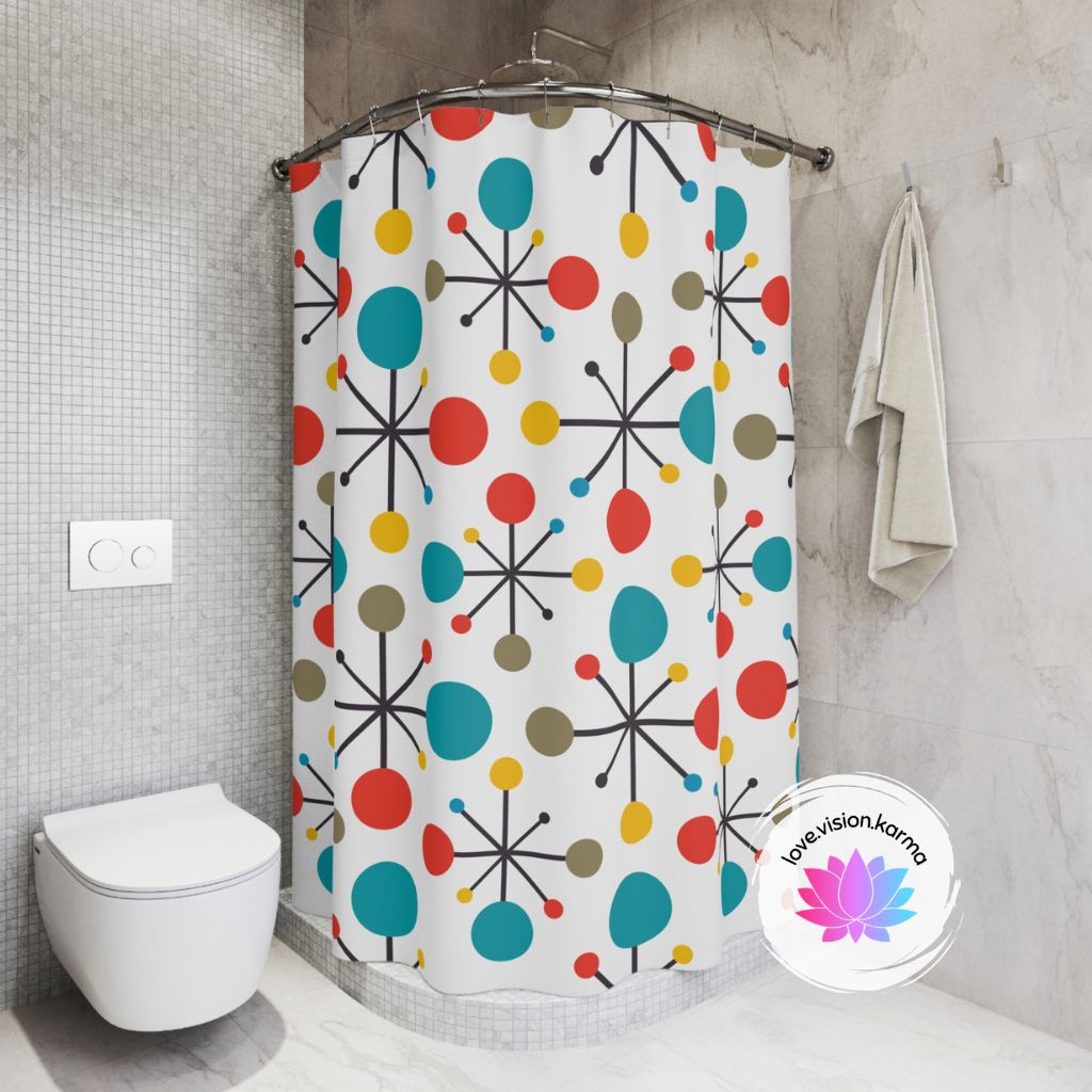 Retro 50s Atomic Starburst Colorful MCM Shower Curtain