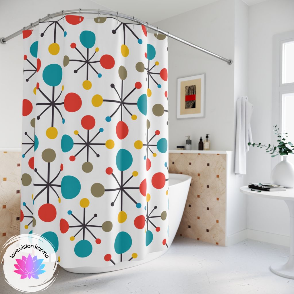 Retro 50s Atomic Starburst Colorful MCM Shower Curtain