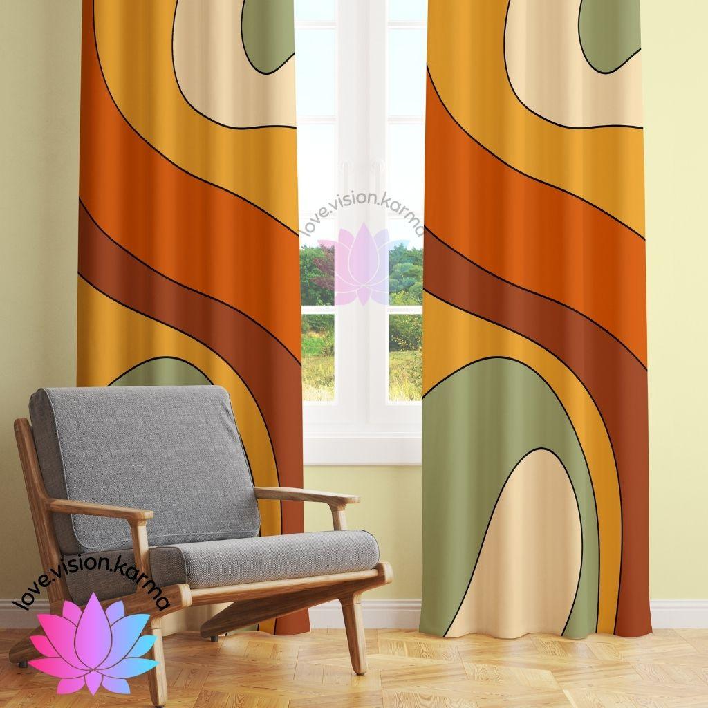 Groovy 60s 70s Mod Retro Orange, Mustard & Green Curtain Panel | lovevisionkarma.com