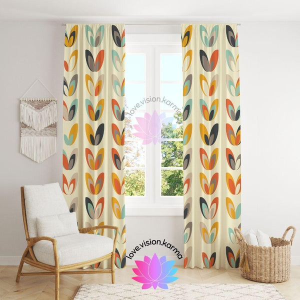 Retro Danish Flowers Scandi Mid Century Multicolor Curtains | lovevisionkarma.com