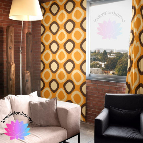 Retro Mod Squares MCM Orange & Brown Curtain Panels | lovevisionkarma.com