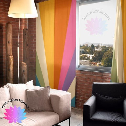 Retro Rainbow Burst Colorful MCM Curtain Panels | lovevisionkarma.com