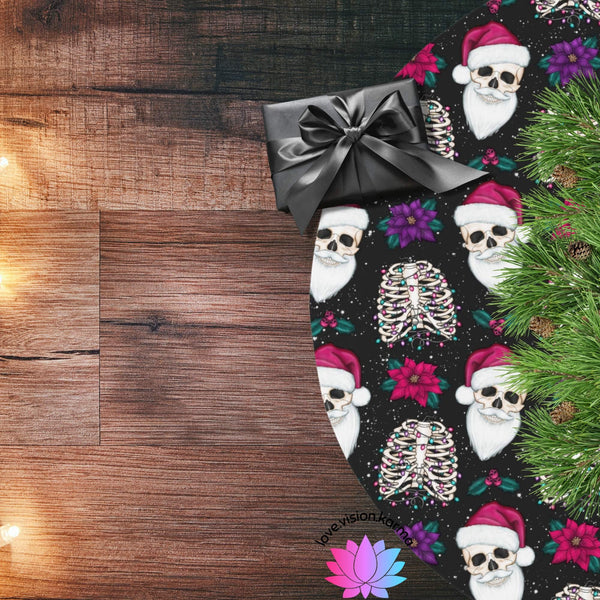 Goth Christmas, Santa Skull, Scary Creepy Christmas Black Tree Skirt