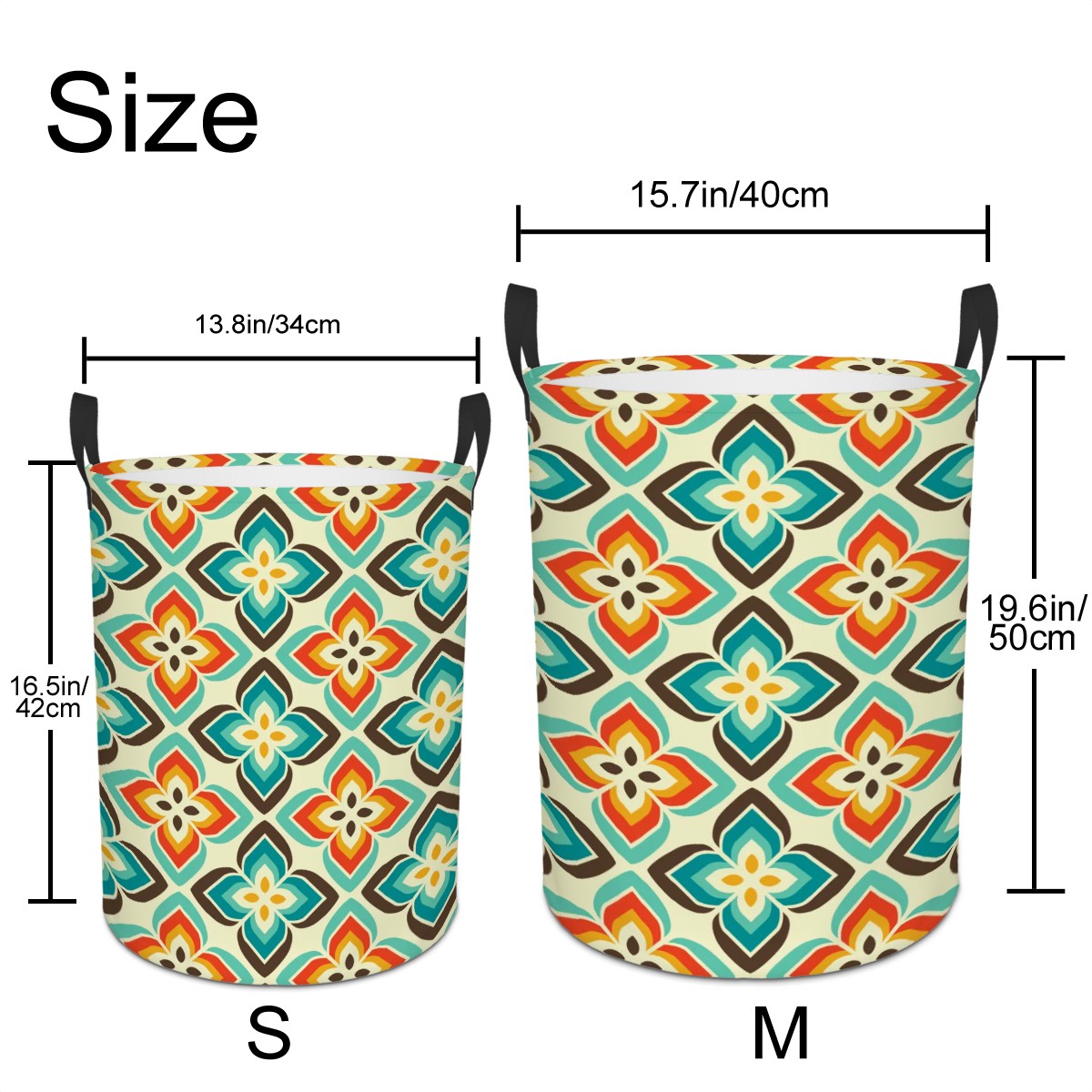 Retro 50s 60s Flowers Mid Century Mod Vintage Inspired Orange & Blue Round Laundry Hamper