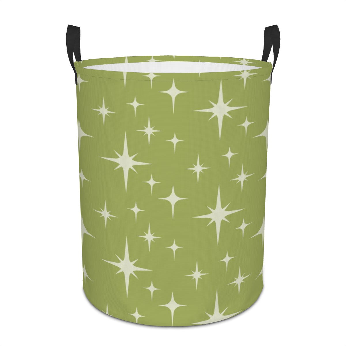 Retro 50s Atomic Starburst Mid Century Modern Chartreuse Green Round Laundry Hamper