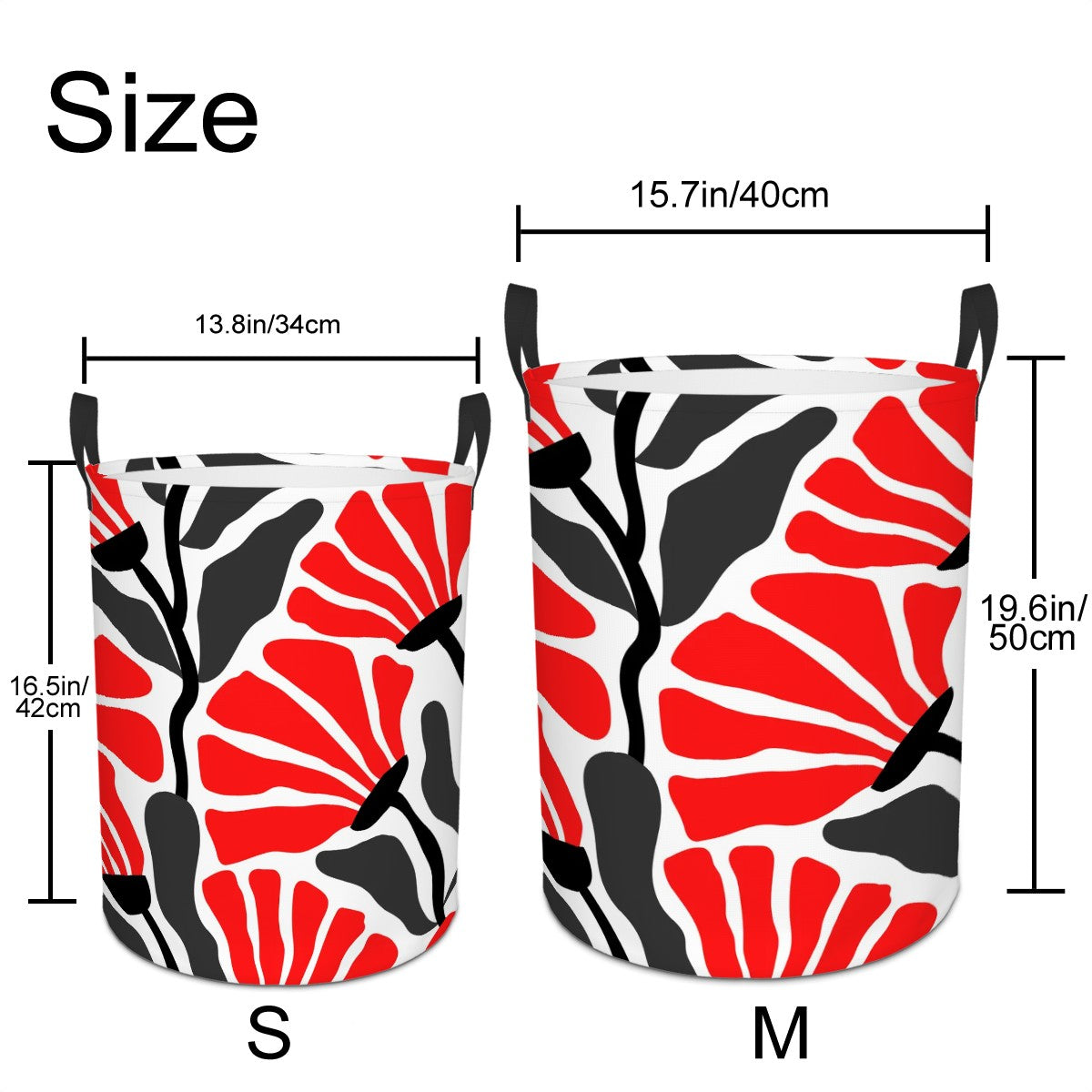 Groovy Retro Abstract Flowers MCM Red, Black, White and Gray Circular Laundry Basket
