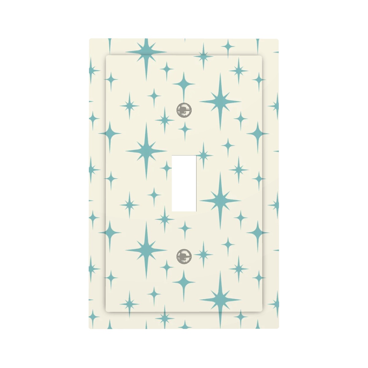 Retro 50s Atomic Starburst Mid Century Mod Blue and Off-White Single Toggle Light Switch Cover (1-Gang Wall Plate)