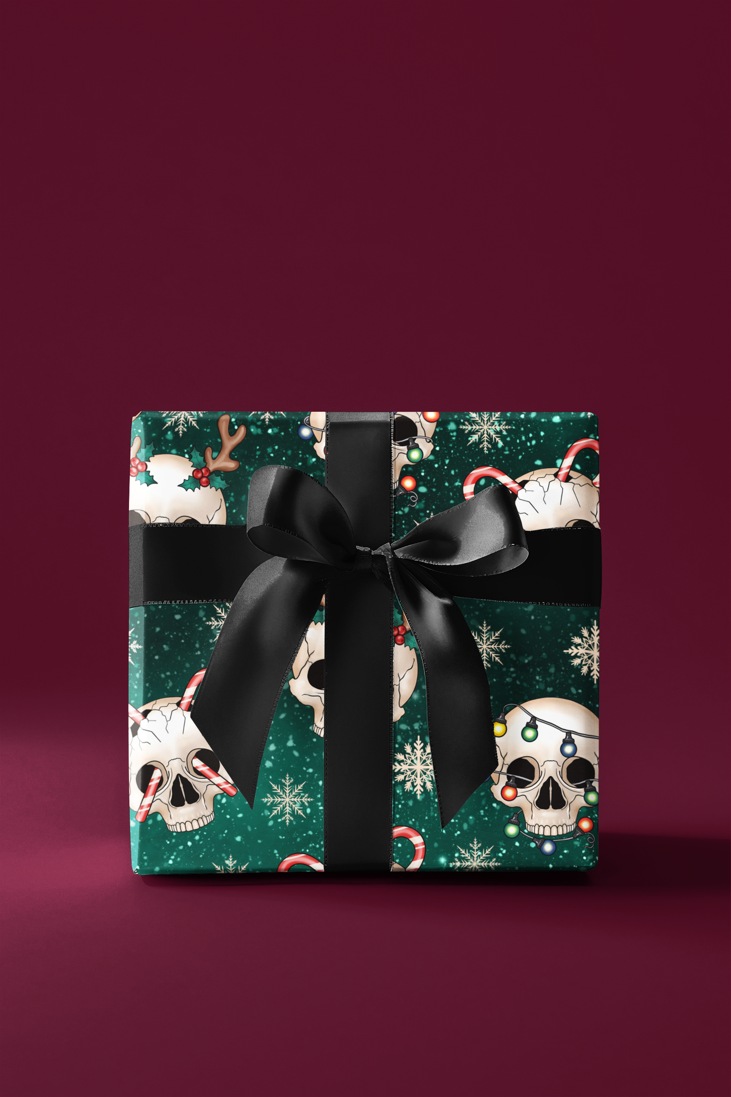 Goth Christmas Skulls Festive Green Creepmas Eco-Friendly Gift Wrap