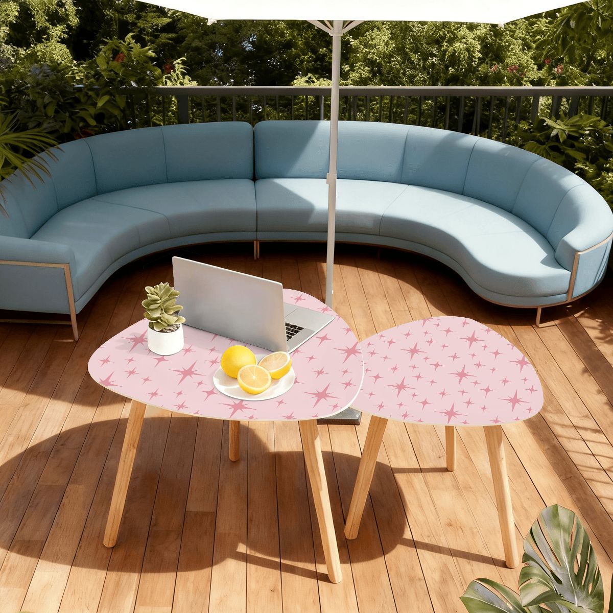 Retro 50s Atomic Starburst Mid Century Mod Pink Nesting Accent Tables