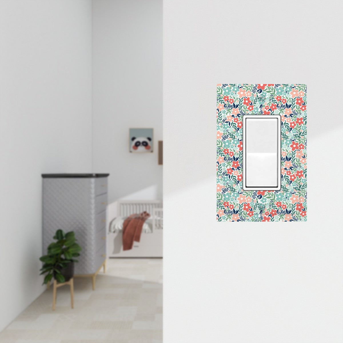 Retro Minimalist Scandi Flowers Cottagecore MCM Vintage Inspired Coral & Teal Rocker Light Switch Cover (1 Gang Wall Plate)