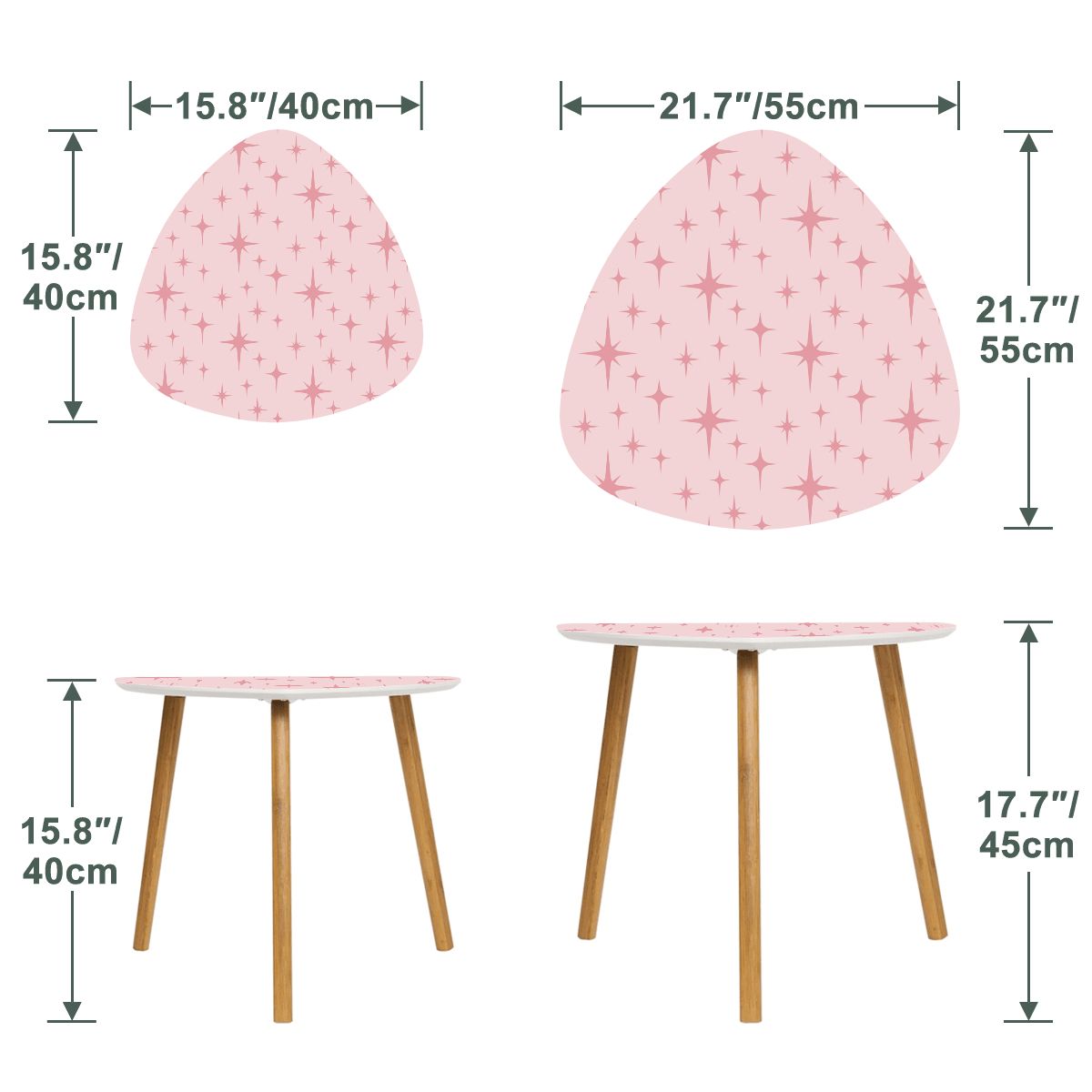 Retro 50s Atomic Starburst Mid Century Mod Pink Nesting Accent Tables