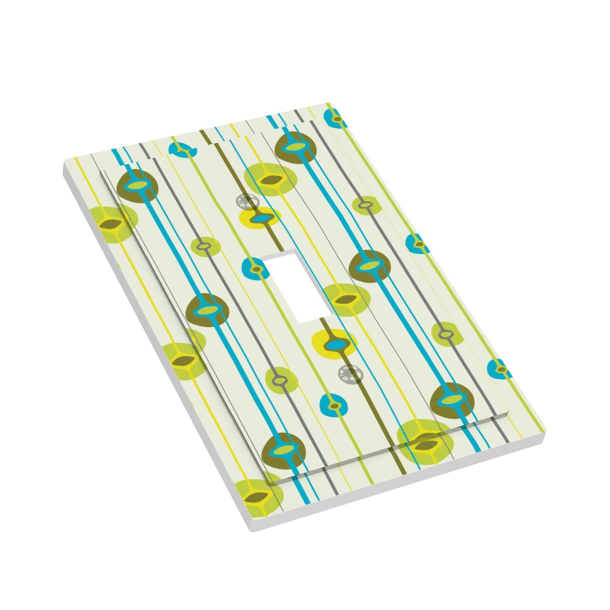 Retro 50s Lines and Orbs Mid Century Modern Blue & Green Single Toggle Light Switch Cover (1-Gang Wall Plate)