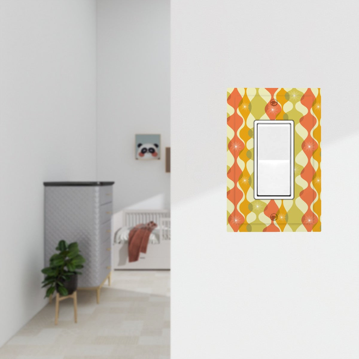 Retro 60s 70s Mid Century Mod Abstract Green, Orange & Mustard Rocker Light Switch Cover (1 Gang Wall Plate)
