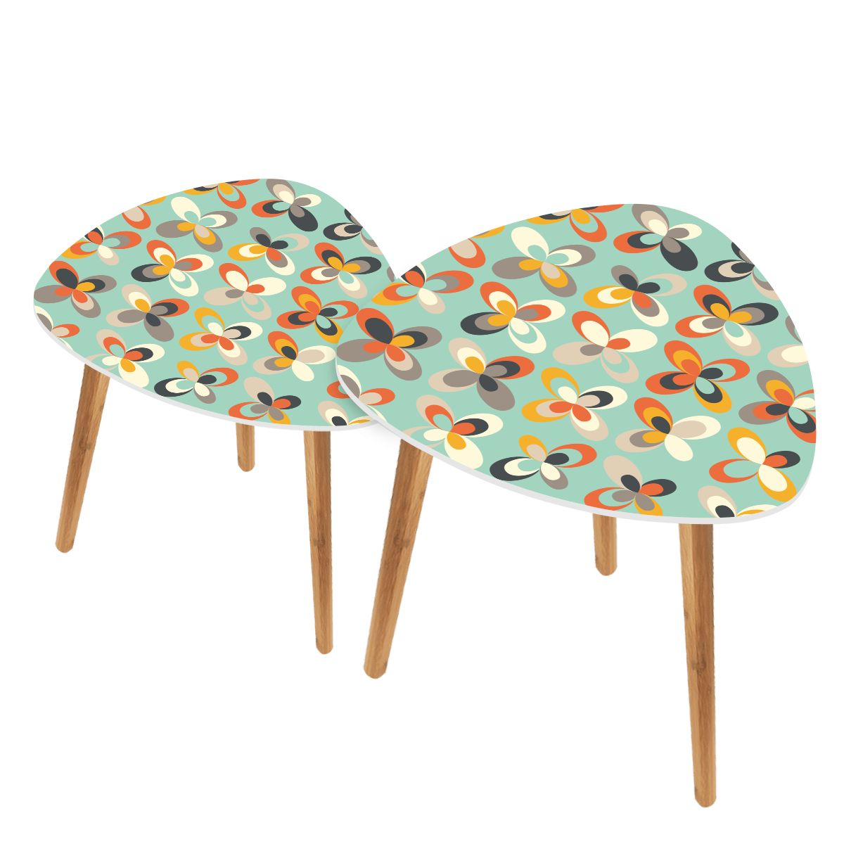 Retro Scandi MCM Danish Flowers Mint Green Nesting Accent Tables