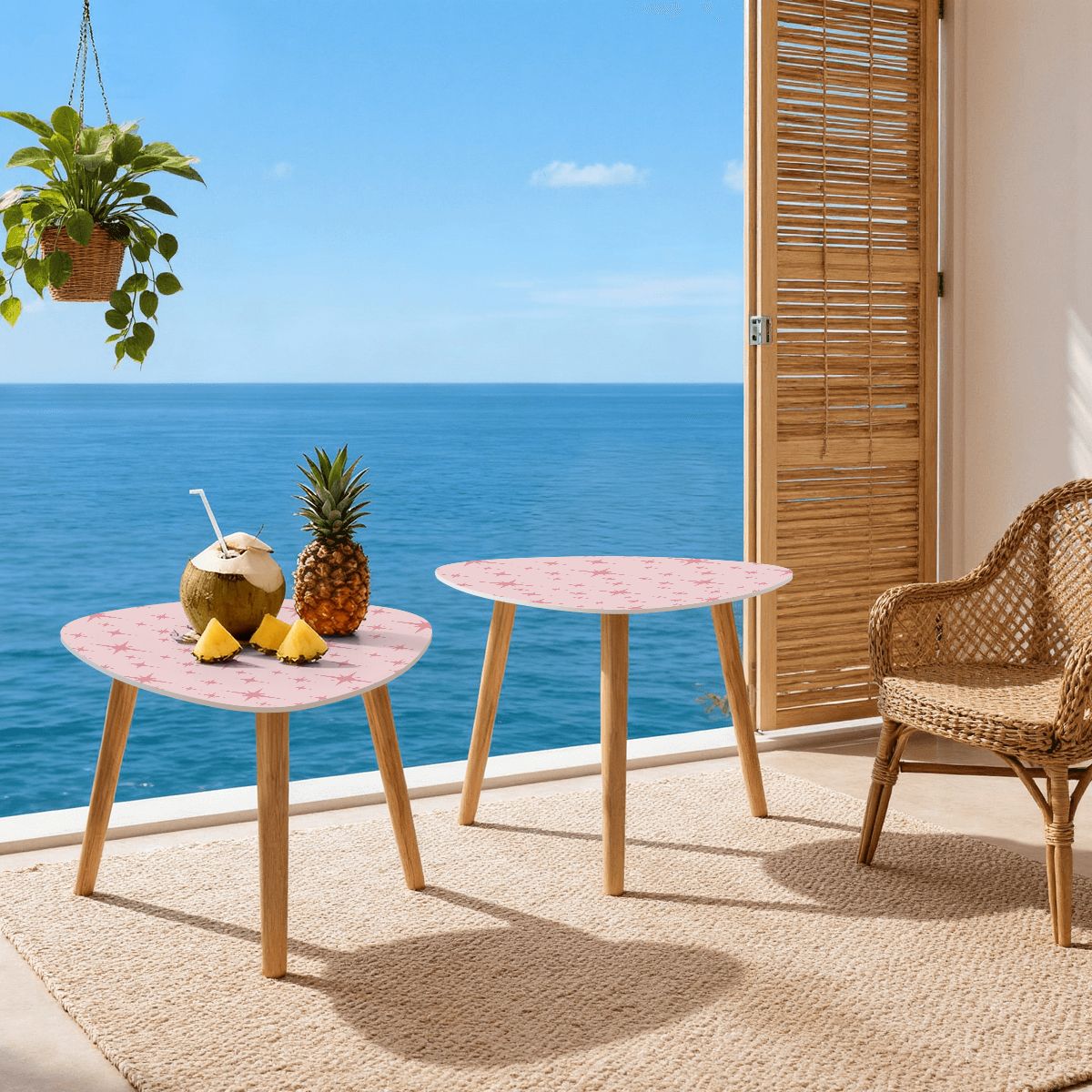 Retro 50s Atomic Starburst Mid Century Mod Pink Nesting Accent Tables