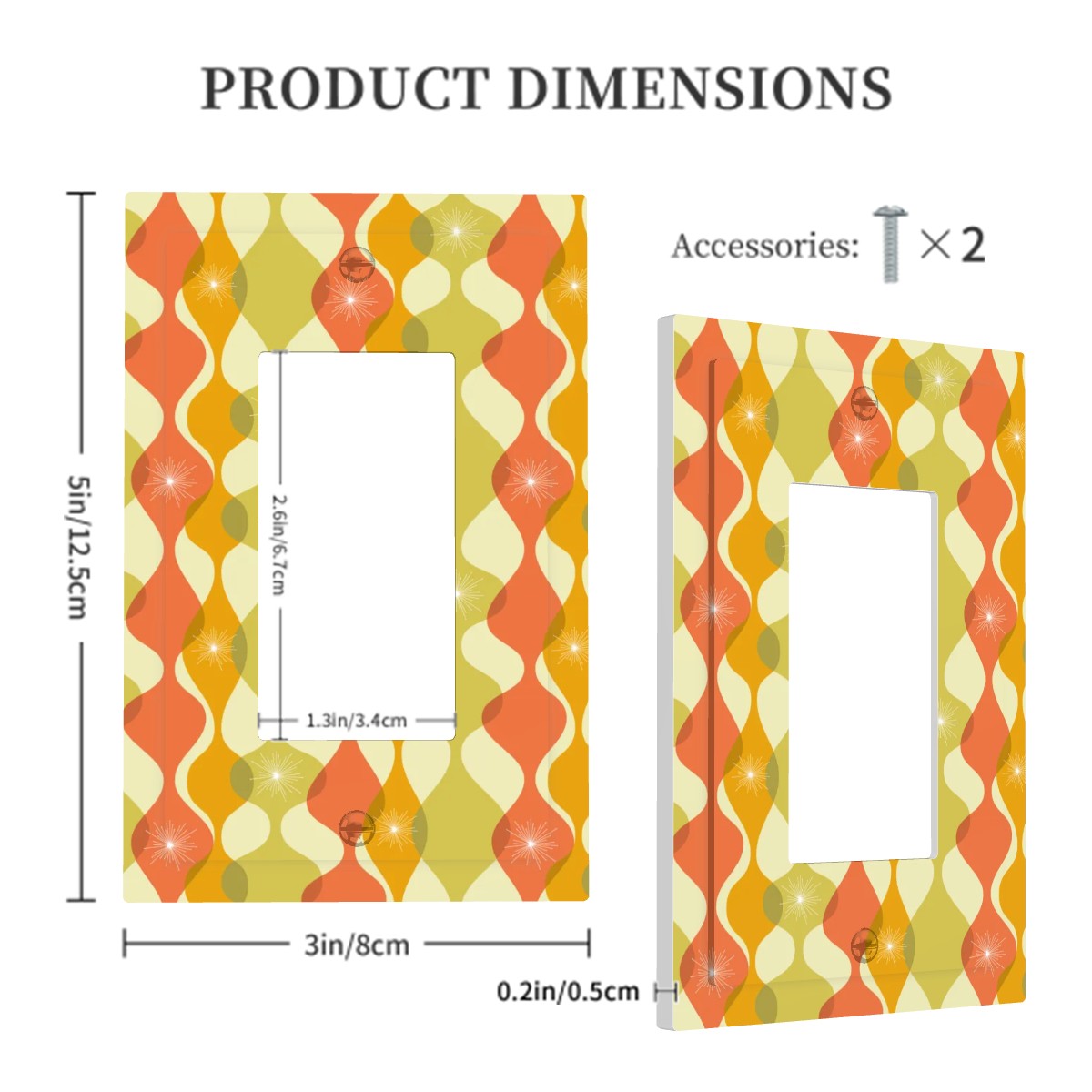 Retro 60s 70s Mid Century Mod Abstract Green, Orange & Mustard Rocker Light Switch Cover (1 Gang Wall Plate)