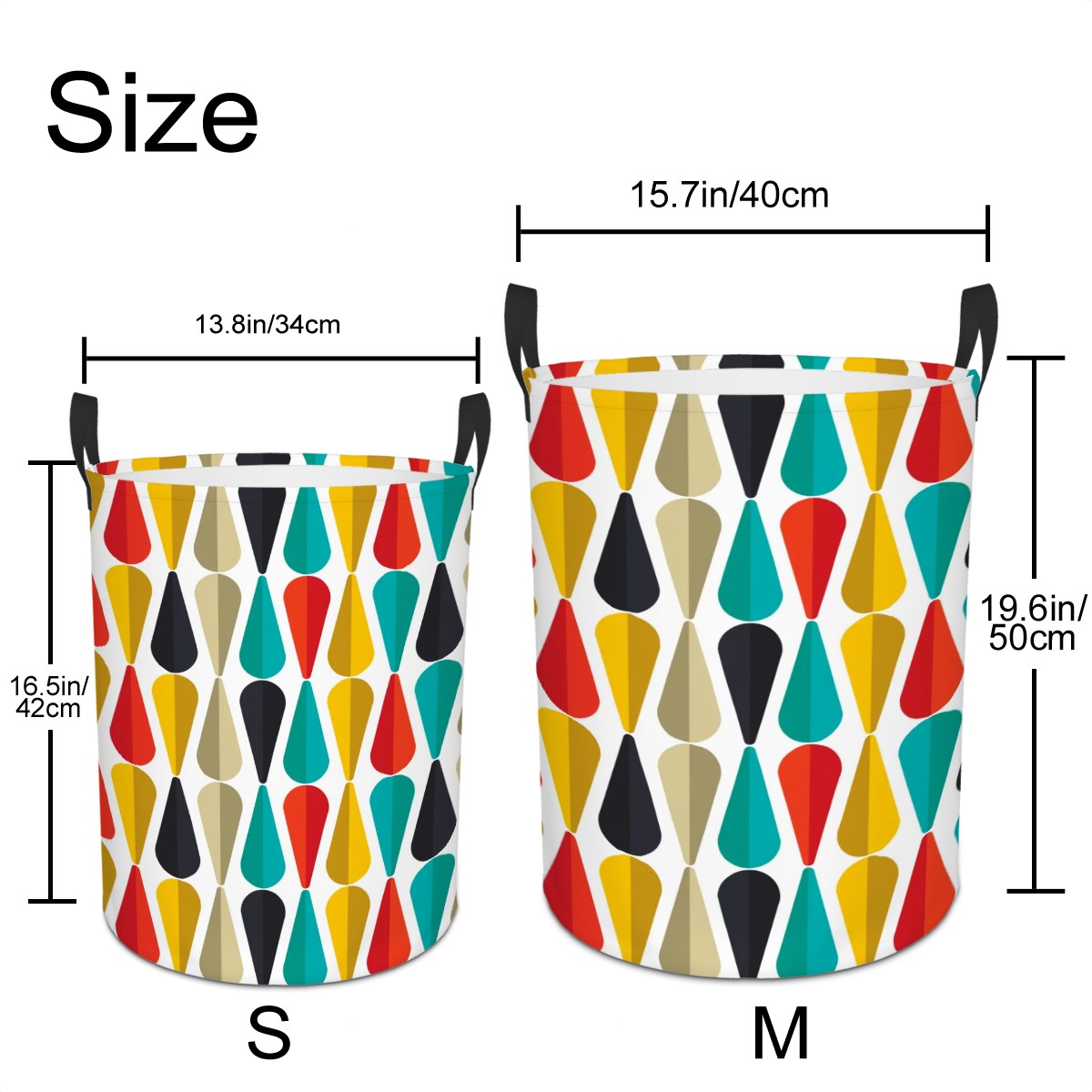 Retro 50s Mid Century Mod Bold Geometric Multicolor Round Laundry Hamper
