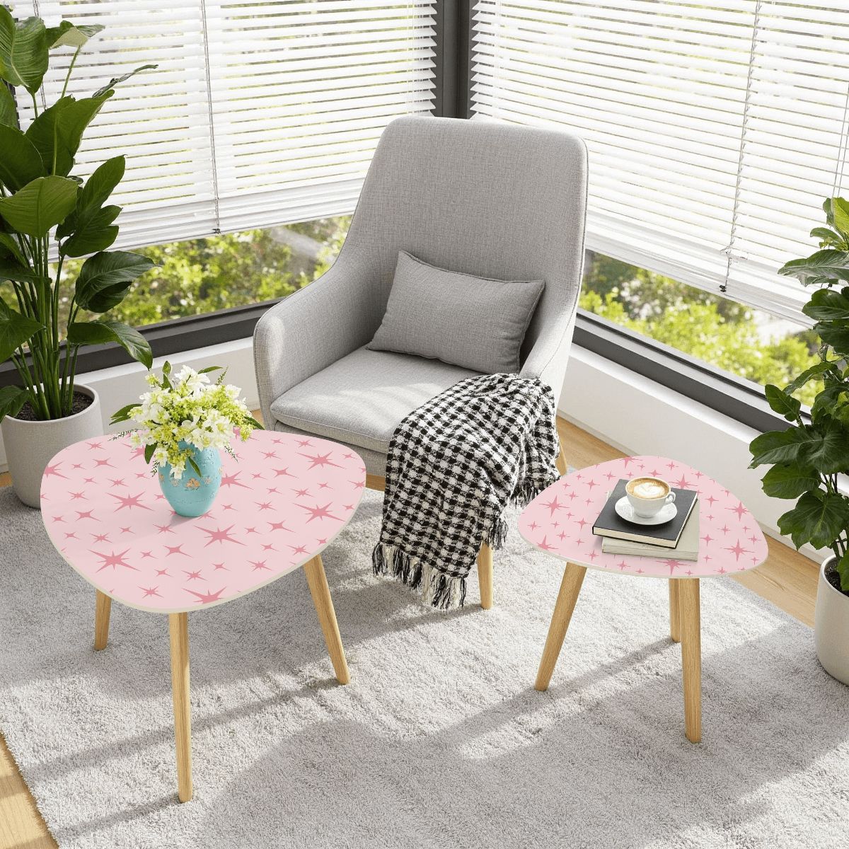 Retro 50s Atomic Starburst Mid Century Mod Pink Nesting Accent Tables
