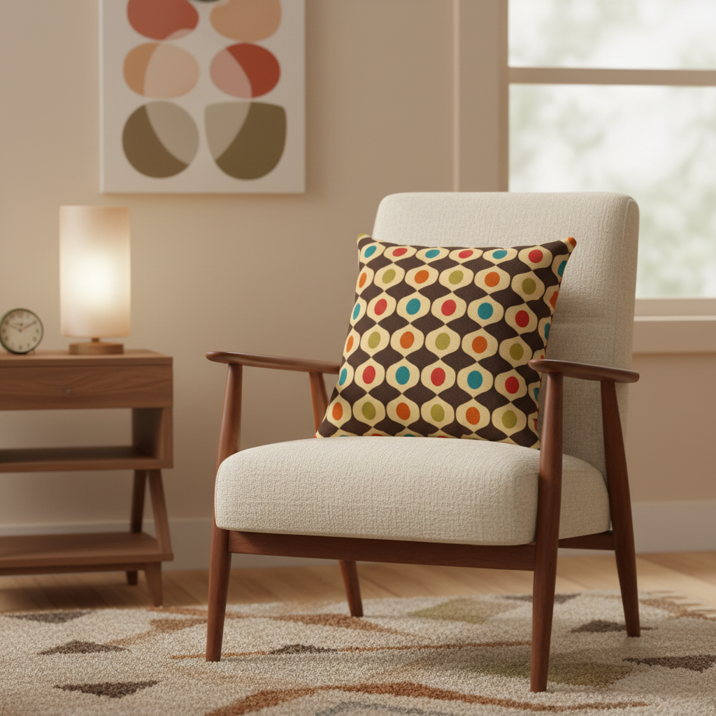 Retro 60s 70s Geometric Mid Century Mod Brown, Orange, Teal & Olive Throw Pillow