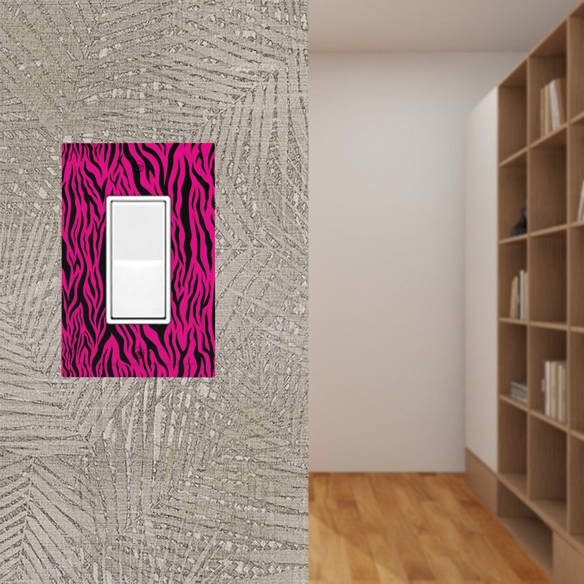 Pink & Black Tiger Stripe Animal Print MCM Rocker Light Switch Cover (1-Gang Wall Plate)