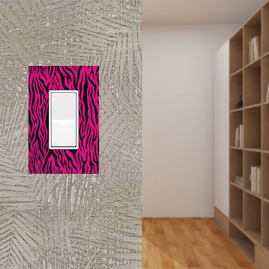 Pink & Black Tiger Stripe Animal Print MCM Rocker Light Switch Cover (1-Gang Wall Plate)