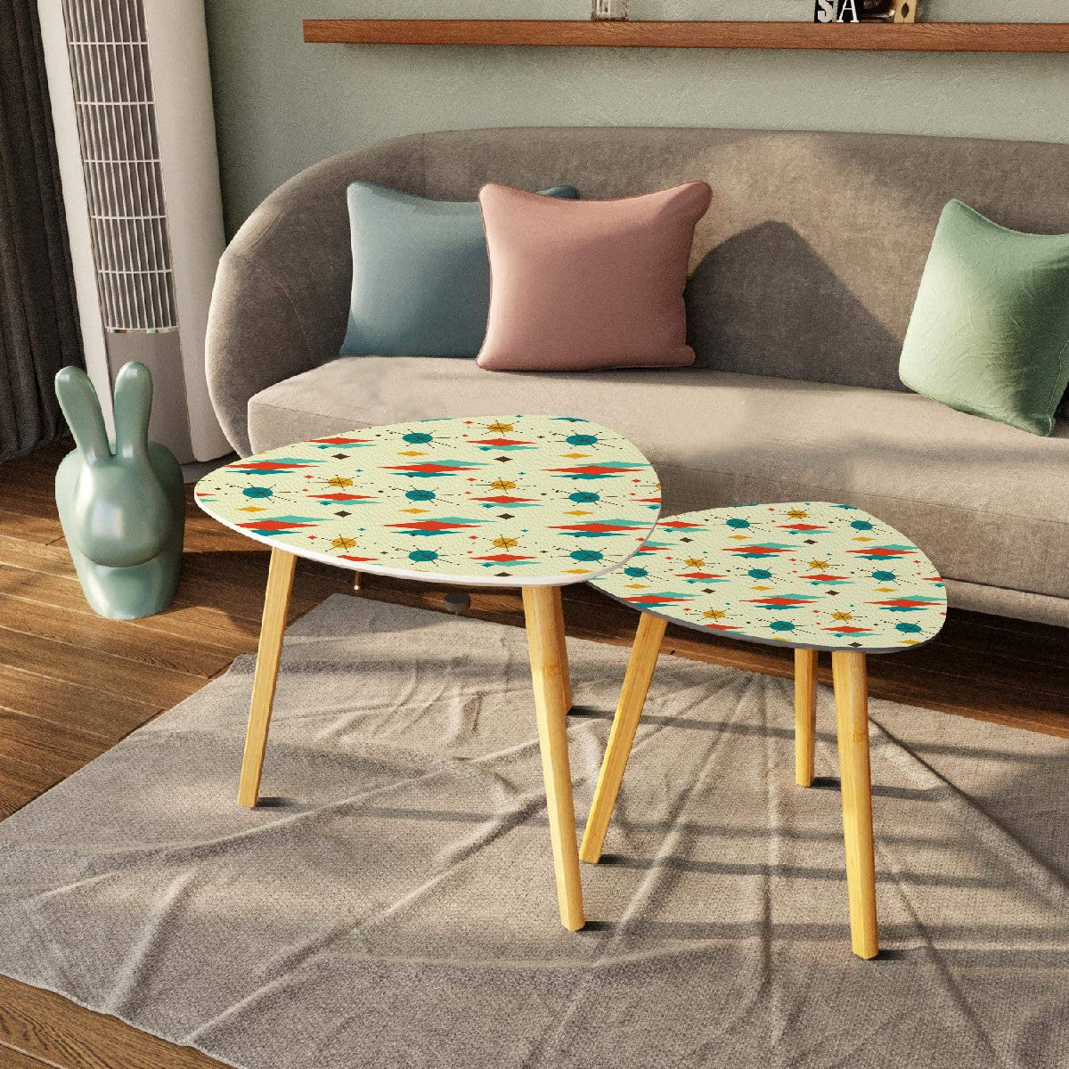 Retro 1950's Atomic Diamond and Starburst Mid Century Modern Nesting Accent Tables
