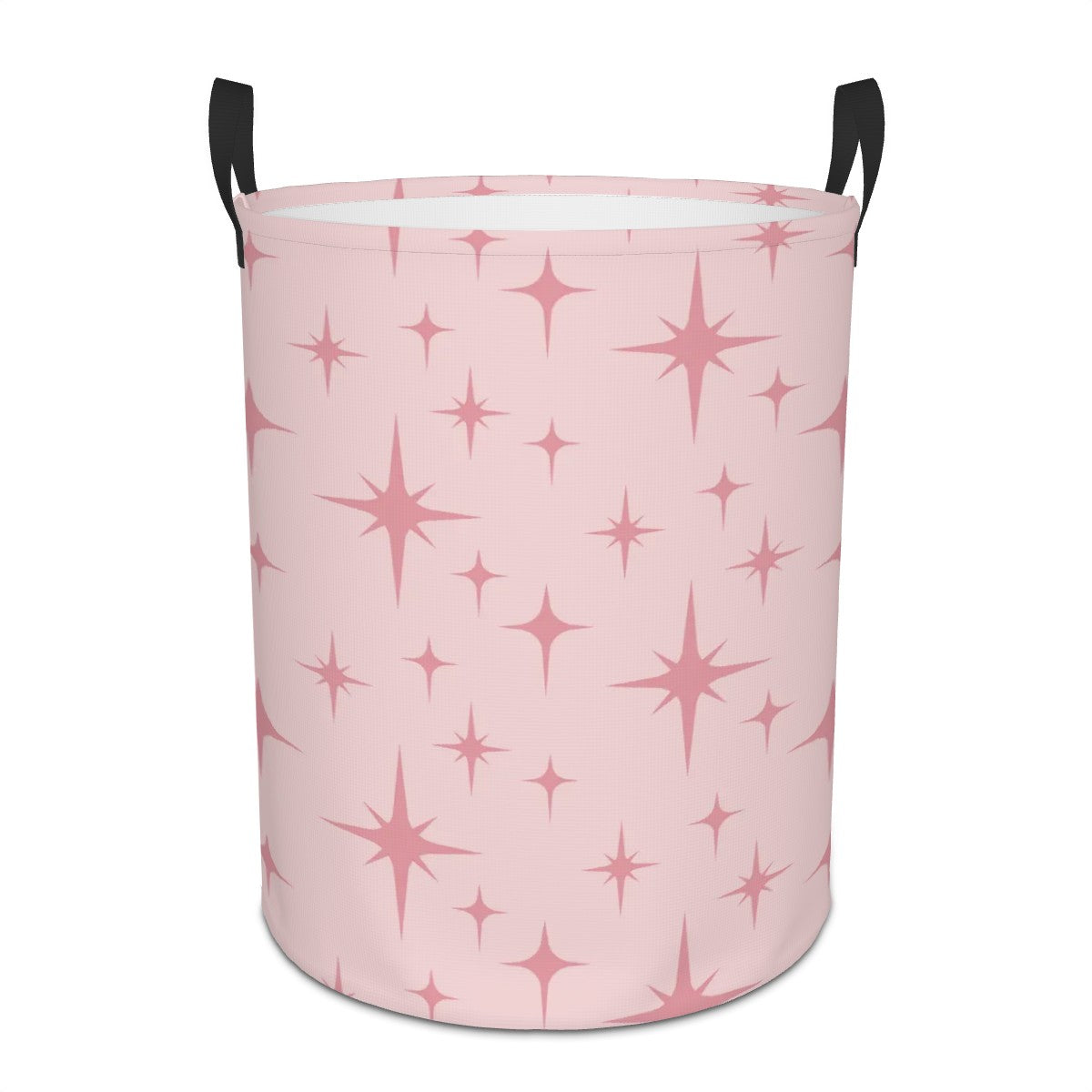 Retro 50s Atomic Starburst Pink Mid Century Modern Round Laundry Hamper