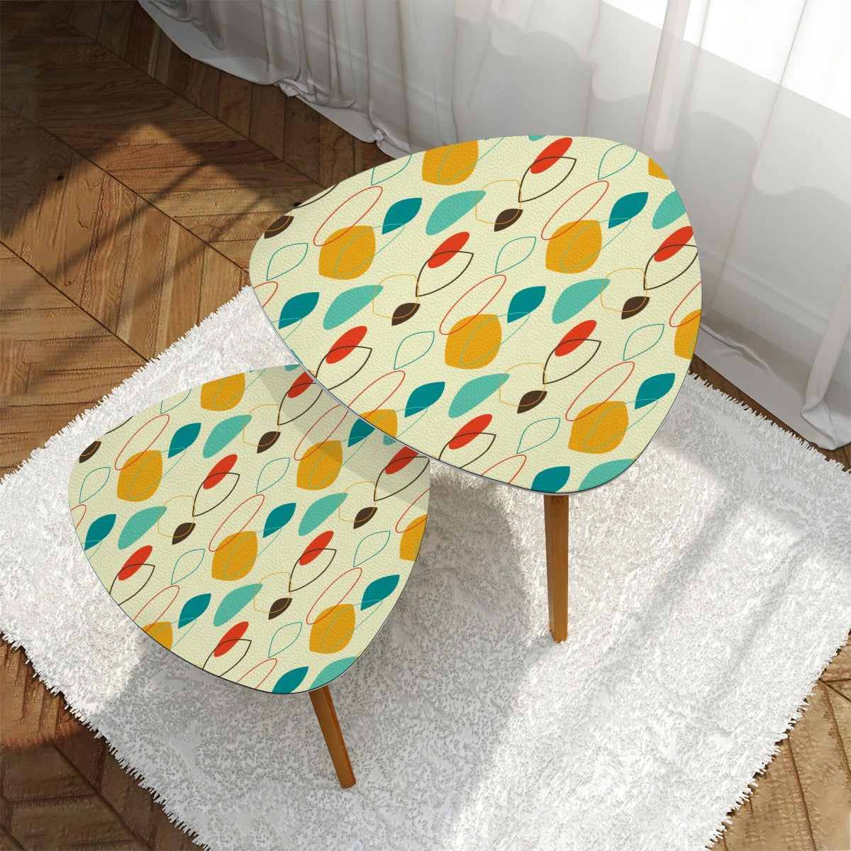 Retro 50s Atomic Abstract Mid Century Modern Multicolor Nesting Accent Tables