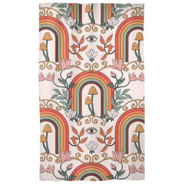 Boho Chic Mushroom, Rainbow & Floral Cottagecore Multicolor Curtains | lovevisionkarma.com