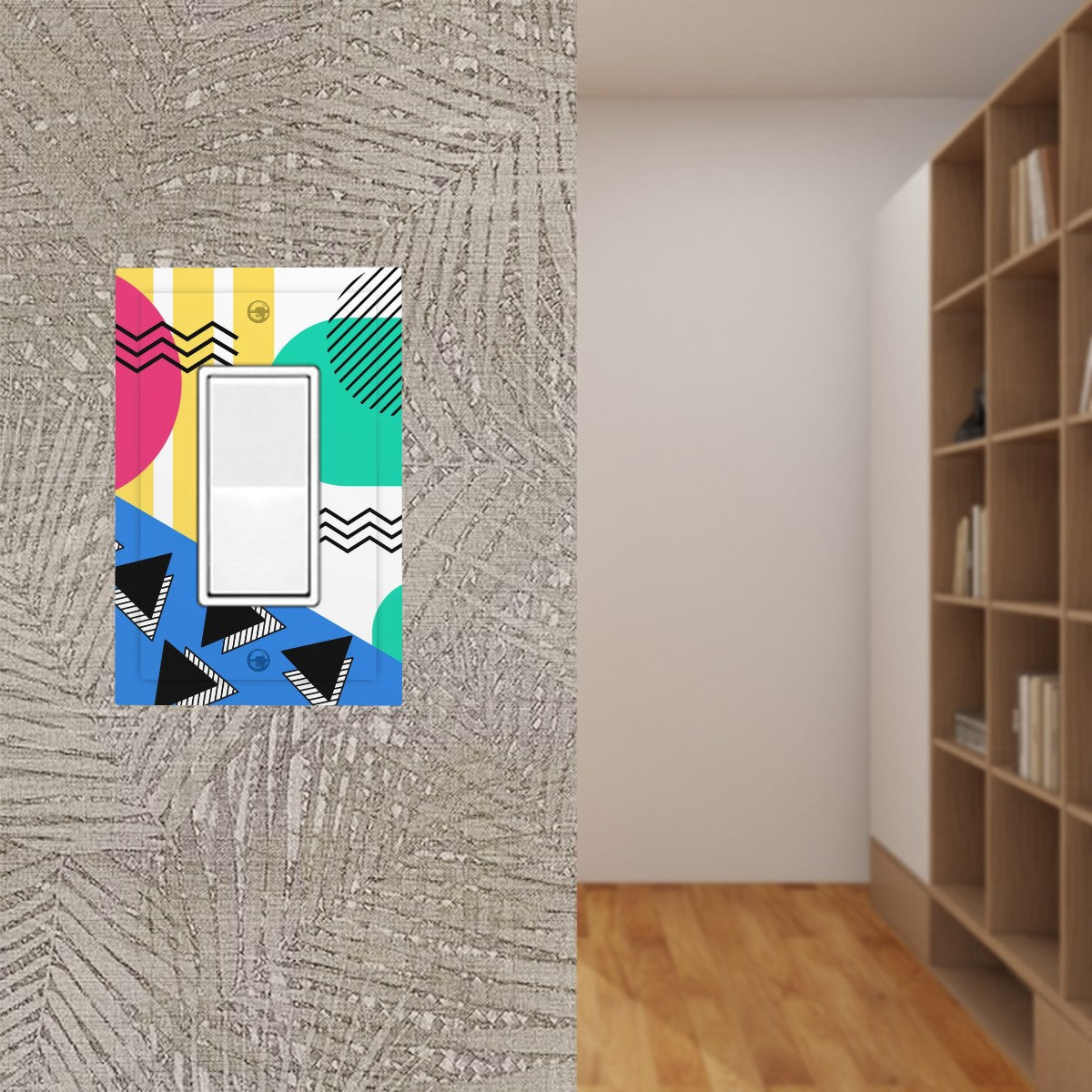 Retro 80's 90's Memphis Inspired Geometric, Kitschy, Throwback Aesthetic Colorful Rocker Light Switch Cover (1 Gang Wall Plate)