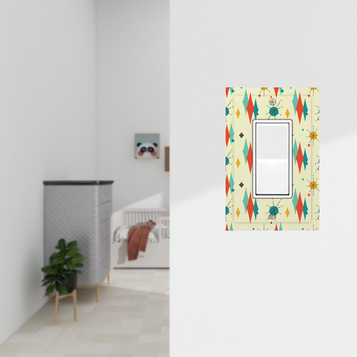 Retro 1950's Atomic Diamond and Starburst Mid Century Modern Colorful Rocker Light Switch Cover (1 Gang Wall Plate)