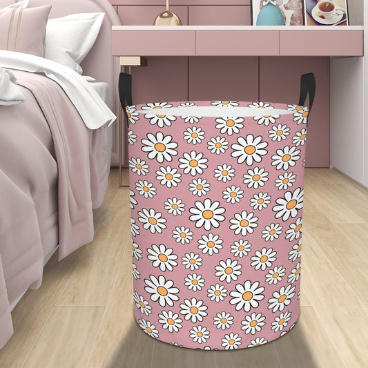 Retro 60s Boho Daisy Dusty Rose MCM Round Laundry Hamper