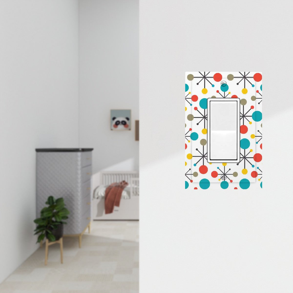 Retro 50's Atomic Burst Mid Century Modern Colorful Rocker Light Switch Cover (1 Gang Wall Plate)