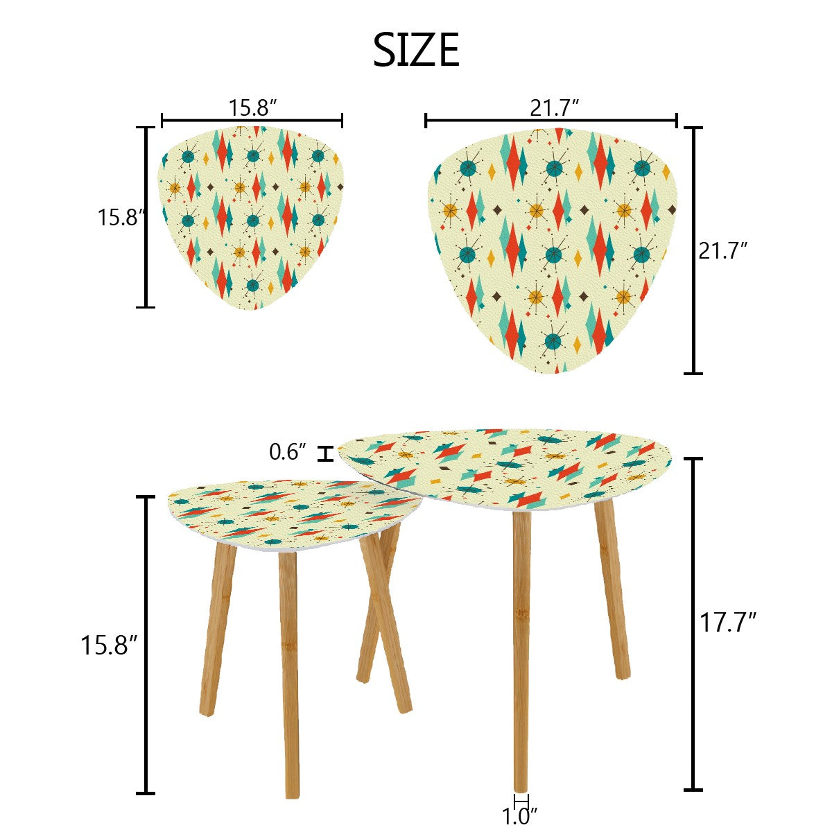 Retro 1950's Atomic Diamond and Starburst Mid Century Modern Nesting Accent Tables
